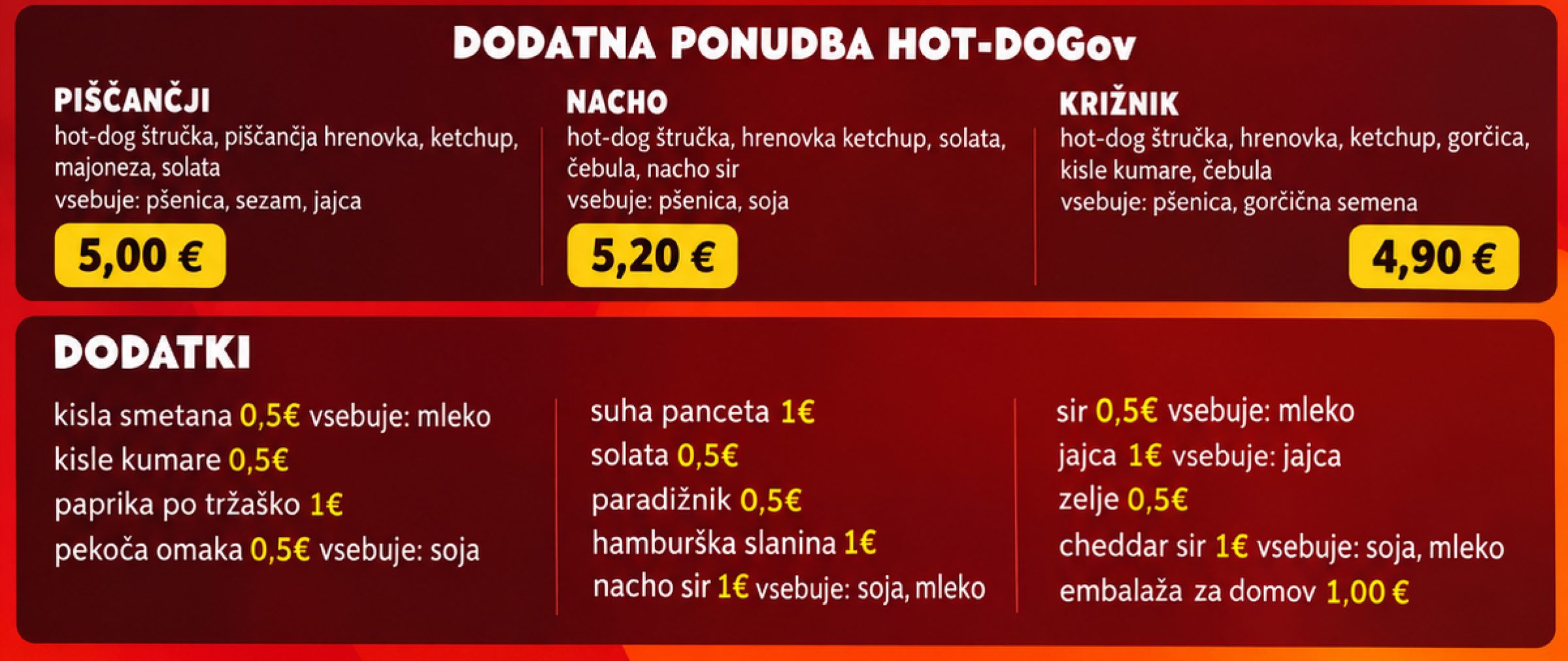 DODATNA ponudba HOT-GOG-ov